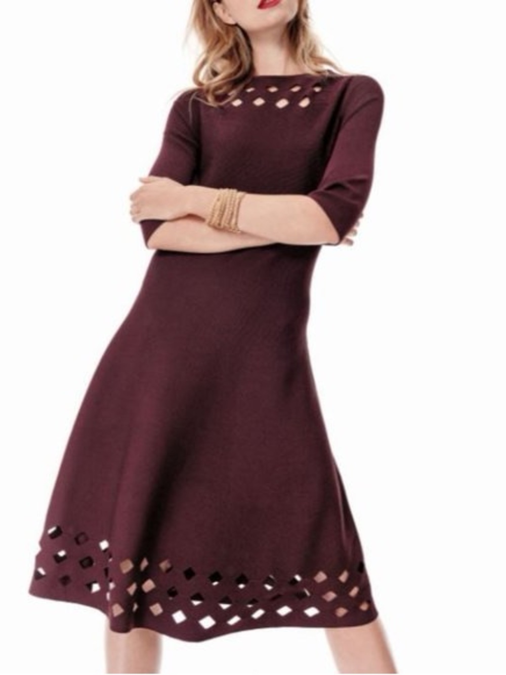 NIC+ZOE burgundy "Time Out Twirl" stretch knit A-line dress Size 1X